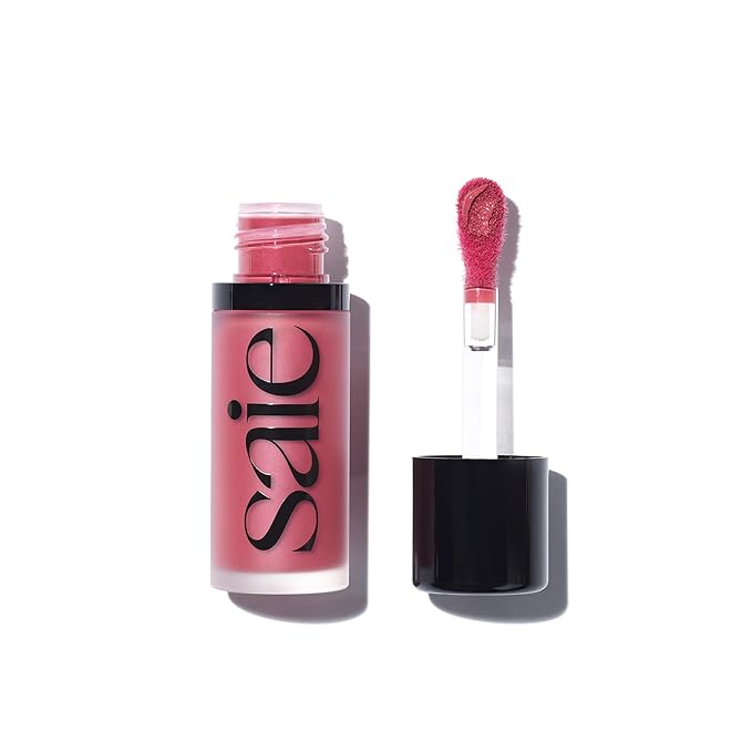 Saie Dew Blush - Lightweight Liquid Blush with a Blendable + Buildable Cream Finish - Dewy Cheek Tint with Doe Foot Wand Makeup Applicator - Bright Berry Blush - Dreamy (.40 oz)