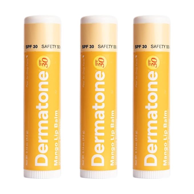 Dermatone Mango Lip Balm | Moisturizing Lip Care | Soothe & Replenish Chapped Lips | Aloe, Vitamin E | 3-Pack (Mango, 0.15oz sticks)
