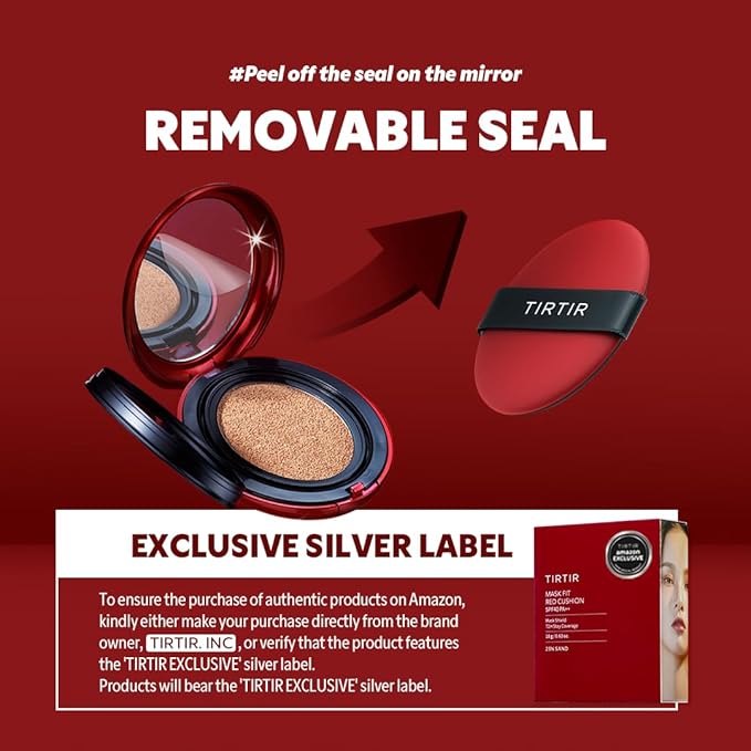 TIRTIR Mask Fit Red Cushion Foundation | Full coverage, Weightless, Skin fit, Satin Glow Finish, Korean Makeup, beauty, Tattoo cover up, Buildable (#17W French Vanilla, 0.63 Fl Oz)