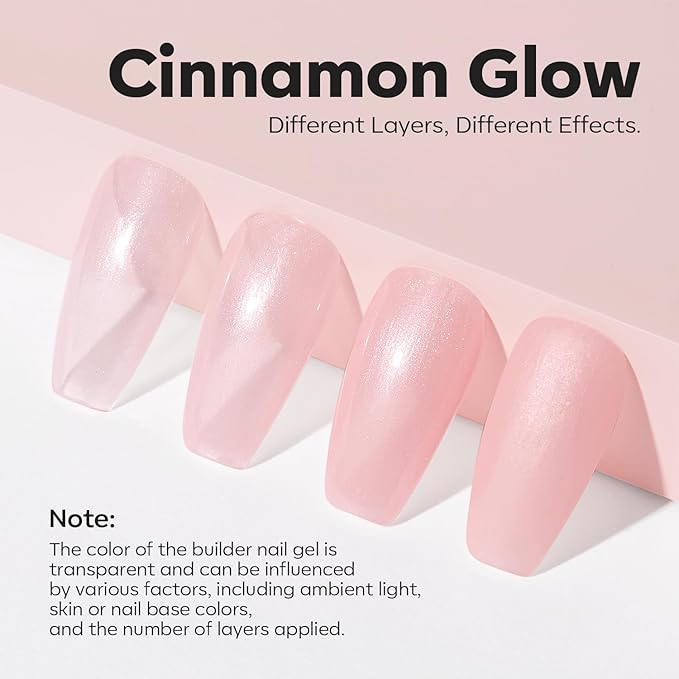 modelones Builder Nail Gel, 8-in-One Pink Shimmer Builder, Sparkle Glitter Pink Rubber Base Gel Polish LED Lamp Cured Hardener Color Base Strengthener Extension for Home DIY Salon Girls