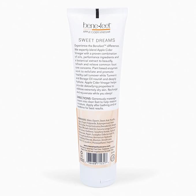 Benefeet Sweet Dreams Overnight Foot Repair - Night Cream for Detox, Moisturize & Soften Dry Cracked Skin, With Apple Cider Vinegar, Turmeric & Borage Oil, 4oz