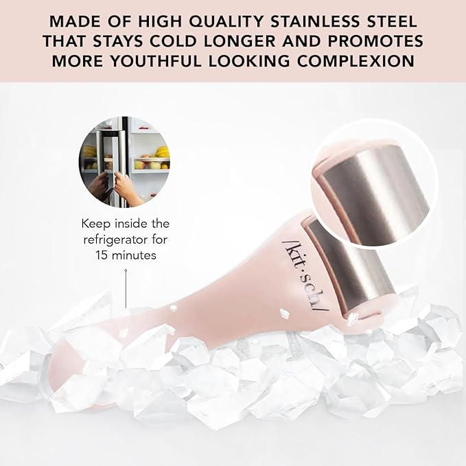Kitsch Ice Roller for Face – Stainless Steel Face Ice Roller to Reduce Puffiness, Redness & Headaches – Cooling Facial Roller for Skin Care, Irritation Relief & Spa-Like Experience at Home - Pink
