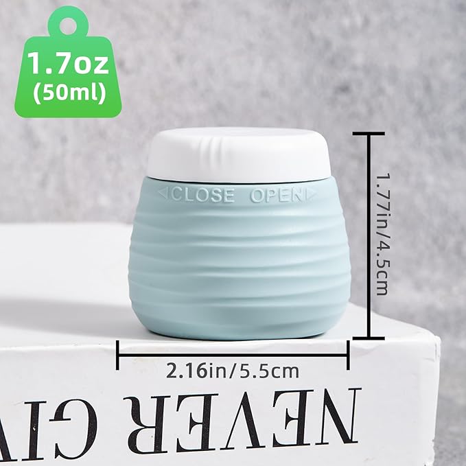 Travel Containers for Toiletries, 1.7oz Travel Size Premium Silicone Cosmetic Cream Jars, TSA Approved Leak-Proof Refillable Accessories W/Toiletry Bag for Cosmetic Face Body Cream(Gray)