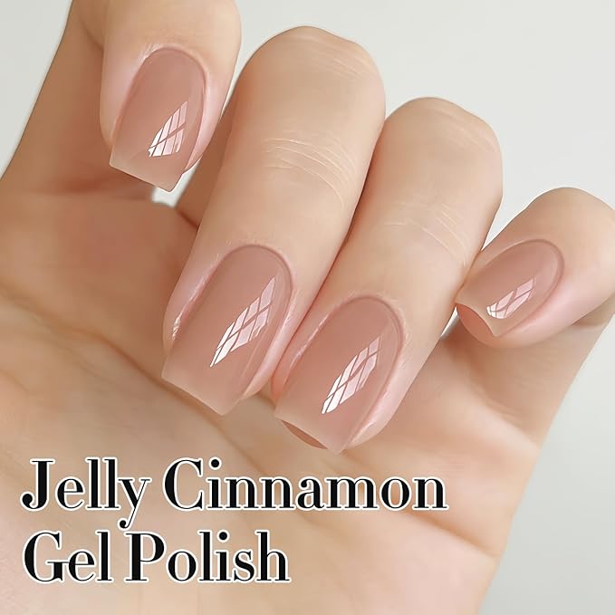 Double Rhythm Translucent Gel Polish Sheer Neutral Natural Light Milky Same Color Same Bottle 15ML Jelly UV Polish Nail Art DIY at Home (Jelly Nude Brown-A1492)