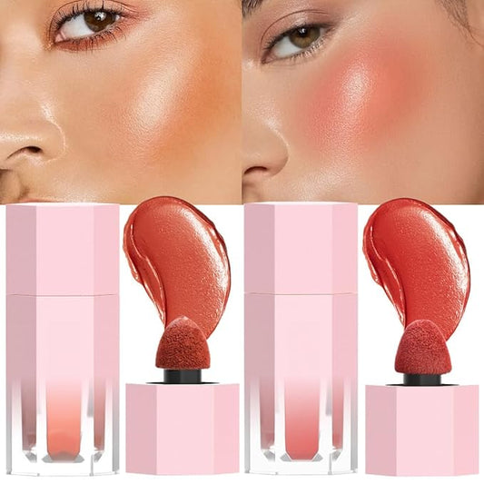 evpct 2Pcs Soft Cream Velvet Liquid Blush Makeup for Cheeks Lips, Moisturizing Lightweight Blendable Feel Waterproof Long-Wearing Smudge Proof Natural Matte Finish Looking Dewy Cheek Tint D110 & D112