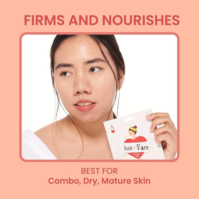 FACETORY K Beauty Face Mask Skin Care - ACE THAT FACE FIRMING COLLAGEN Sheet Mask with Collagen & Mushroom Extract | Collagen Face Mask Plumping Glowing Skin (5 Pack)