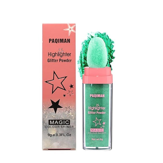 Highlighter Makeup Glitter Powder, Body Brightens the Natural Three-dimensional Face Blusher Patting Powder Highlighter.(04#Green)