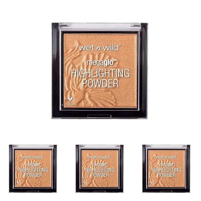 wet n wild MegaGlo Highlighting Powder, Highlighter Makeup, Shimmer Glow, Deep Gold Awesome Blossom (Pack of 4)