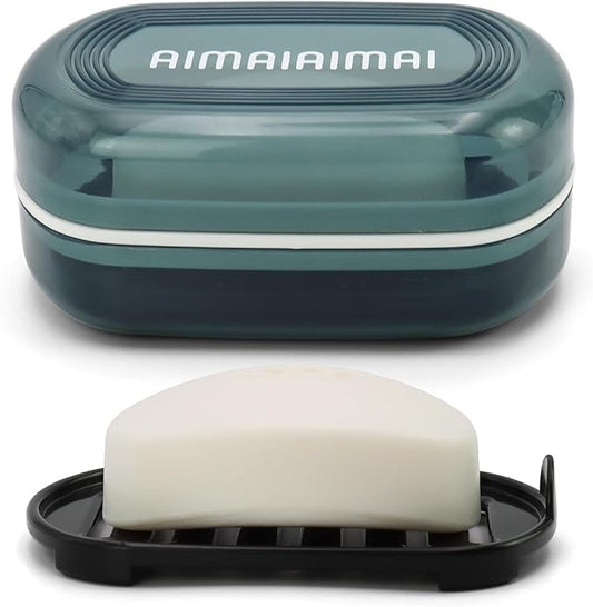 Travel Soap Container, Soap Dish with Lid, Travel Soap Box with Removable Draining Layer, Portable Soap Case for Traveling, Camping, Gym (Blue Style A)