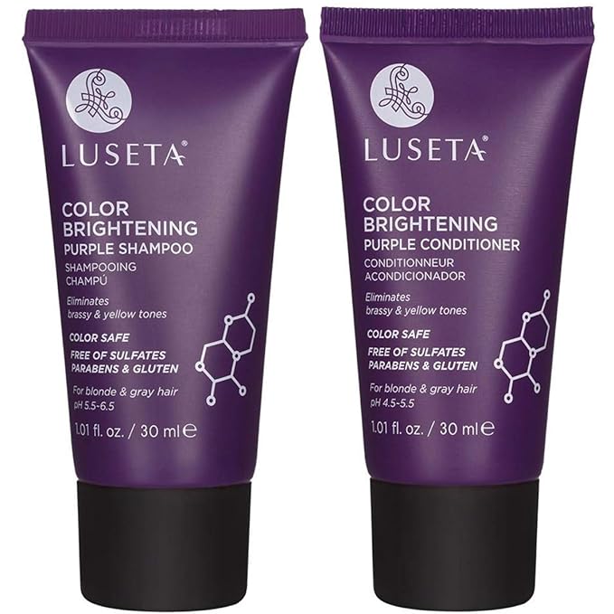 Luseta Color Brightening Purple Shampoo and Conditioner Travel Kit for Blonde and Gray Hair -Infused with Cocos Nucifera Oil to Help Nourish, Moisturize and Condition Hair, 2x1.01oz