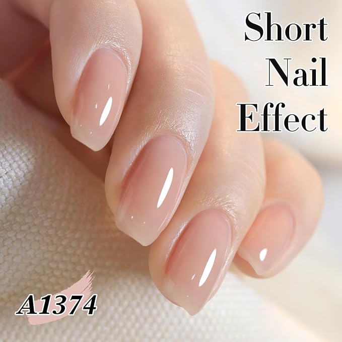 Double Rhythm Translucent Gel Polish Sheer Neutral Natural Light Milky Same Color Same Bottle 15ML Jelly Polish Art DIY at Home (Milky Pink -A1374)