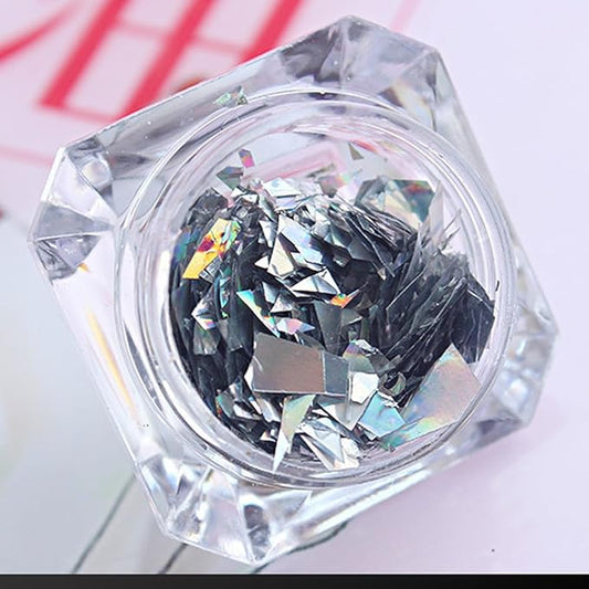 Aurora Laser Silver Glitter for Nails Sparkly Irregular Chunky Glitter Sequin Nail Charms for Nails Design Nail Glitter Flakes Holographic Iridescent Glitter Nail Sequins for Crafts Nail Art Supplies