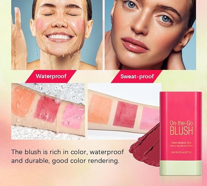 Blush Rare Beauty Liquid Blush Cream Blush Stick For Cheeks Natural Blendable Powder Blusher Stick On The Go Blush Brushes For Makeup Cheeks,Natural Waterproof, Long Lasting (3PC)