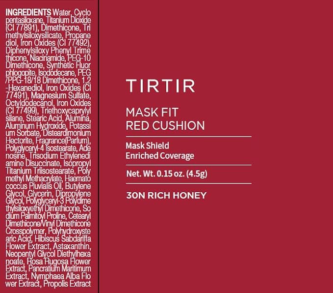 TIRTIR Mask Fit Red Cushion Foundation | Full coverage, Weightless, Skin fit, Satin Glow Finish, Korean Makeup, beauty, Tattoo cover up, Buildable (#30N Rich Honey, 0.63 Fl Oz)