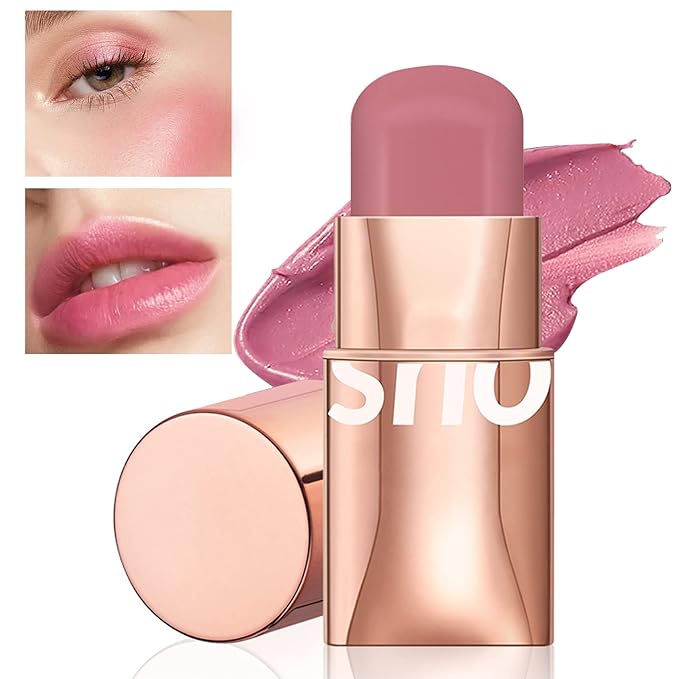 Cream Blush Stick for Cheeks Makeup,Waterproof Blush Face Stick Multi-Use Lip and Cheek Tint,Matte Finish Lightweight Easy to Blend Natural Cream Blusher Makeup for All Skin Tones- Pink