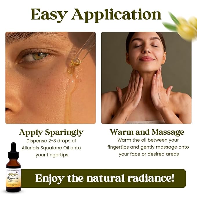 100% Organic & All Natural Plant-Based Squalane Oil for Face, Hair, & Body, Cold Pressed and Unrefined Premium Grade Multipurpose Facial Oil for Moisturize, Smooth, and Soften Skin - 1 Oz