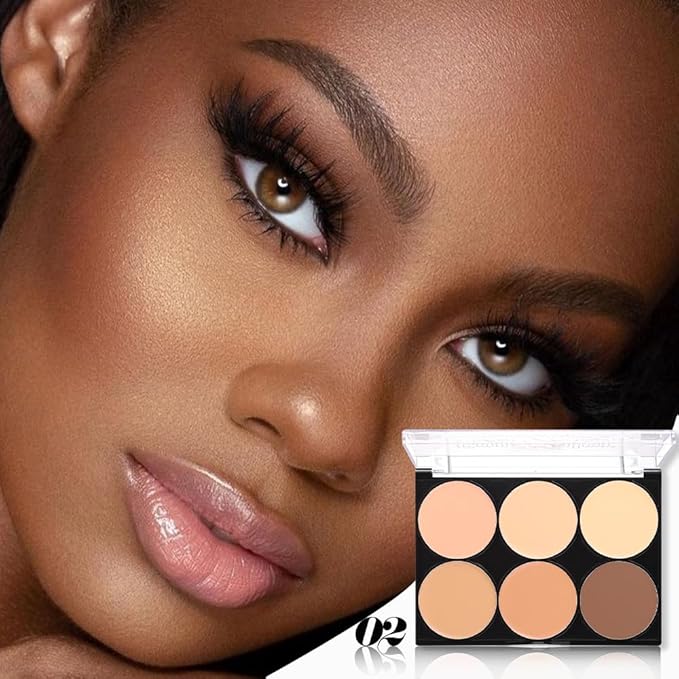 evpct 6 Colors Concealers Full Coverage Cream Contour Palette with Brush for Older Women, Under Eye Color Corrector Tri Color Pot Concealer Palette for Dark Circles Mature Skin Makeup, Waterproof, B2
