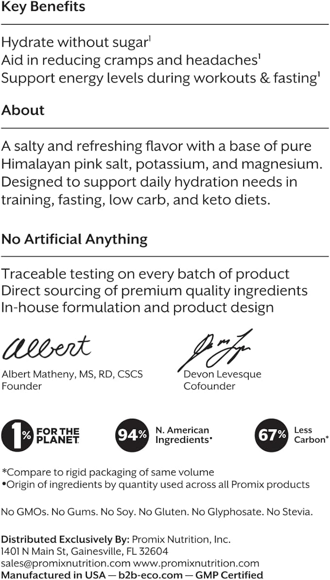 ProMix Nutrition Electrolytes Powder Hydration Packets - Himalayan Pink Salt, Magnesium, Potassium, Vitamin C - Salted Watermelon, Lightly Sweetened - 30 Servings (Pack of 30)