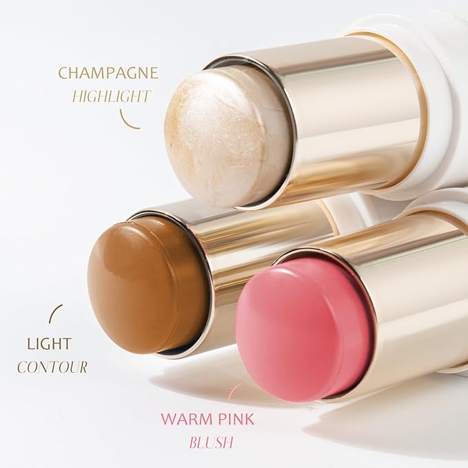 Trio Contour Sticks Set, Highlighter Stick & Bronzer Stick & Blush Stick For Cheek+Lip,Highlight and Contour to Create a Natural Dewy Makeup Look for Light | Set of 45g/1.6fl.oz