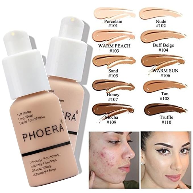 Hilareco PHOERA Foundation,Mushroom Head Air Cushion CC Cream Natural Foundation,PHOERA Makeup Foundation Full Coverage,Phoera Face Primer(101 Porcelain+01 Ivory CC)