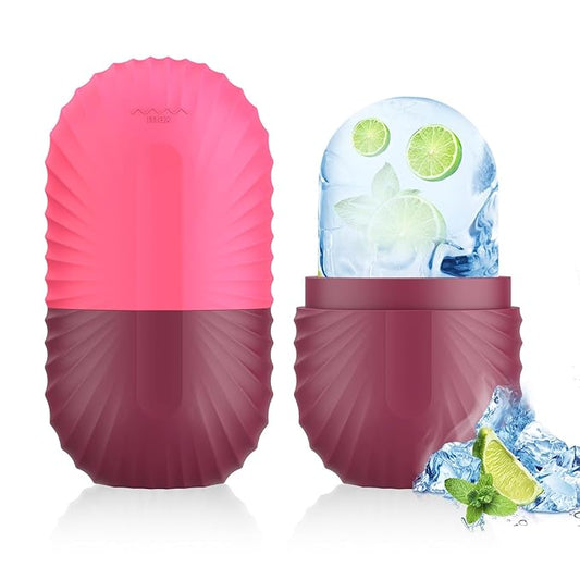 Ice Roller for Face and Eye, Silicone Ice Facial Roller Ice Holder, Face Ice Mold Skin Care, Face Icers Reusable Ice Cube Roller for Shrink Pores Anti Wrinkle Reduce Puffiness, Rose