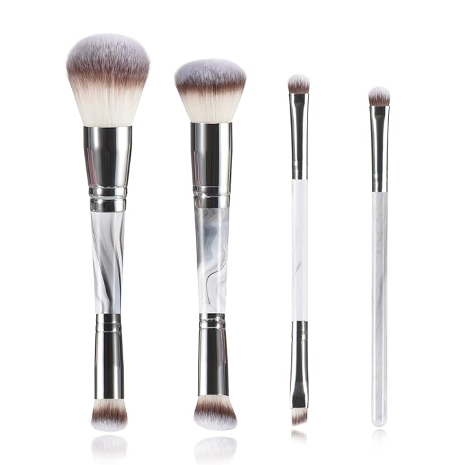 4 pcs makeup brushes, double head makeup brush set, loose powder powder blusher foundation make-up concealer eye shadow eyebrow brush, multi-purpose makeup tools