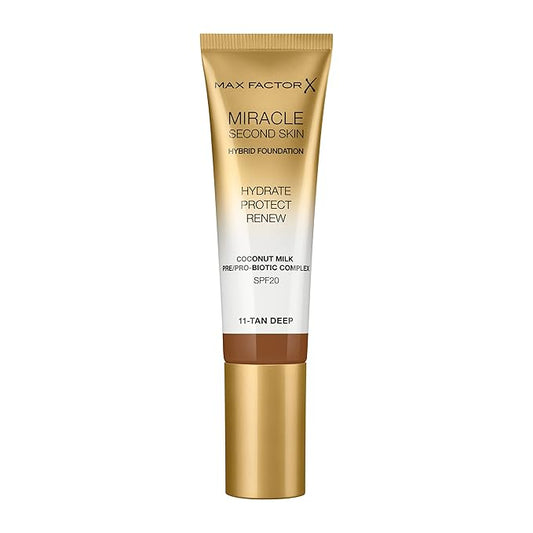 Max Factor Miracle Second Skin Hydrating Foundation, Tan-Deep - 30 ml