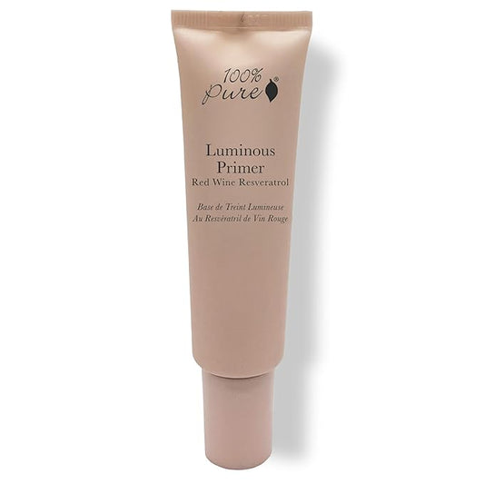 100% PURE Luminous Face Primer Illuminating Makeup Base & Moisturizer with Anti-Aging Antioxidants - Glowy Long-Lasting & Pore Diminishing Cosmetics Prep, Flawless Soothing Hydration - 1 oz