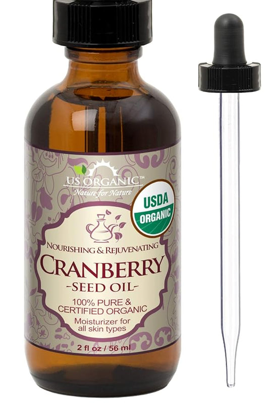US Organic Cranberry Seed Oil, USDA Certified Organic,100% Pure & Natural, Cold Pressed Virgin, Unrefined in Amber Glass Bottle w/Glass Eyedropper for Easy Application (2 oz (56 ml))