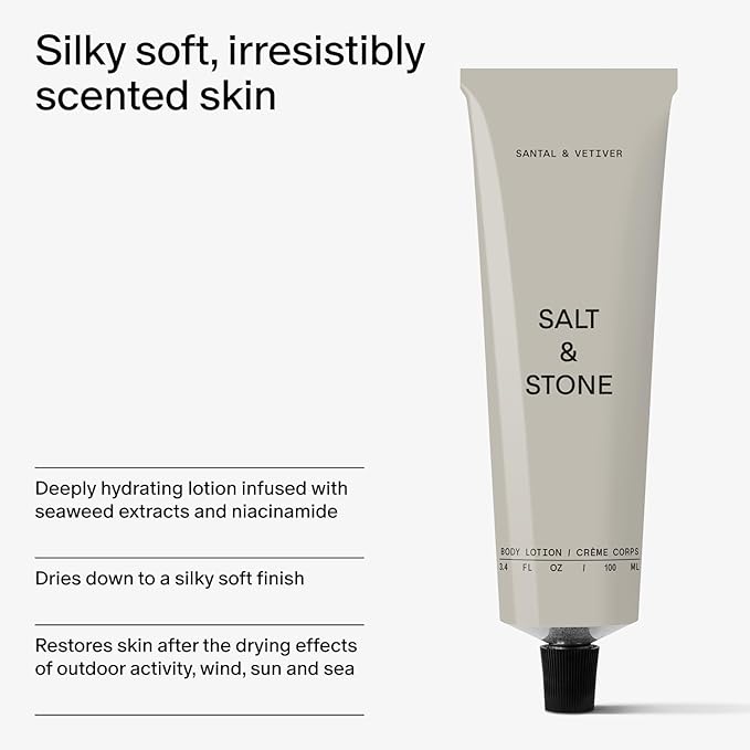 Salt & Stone Body Lotion for Women & Men | Hydrates, Nourishes & Softens Skin | Restores Dry Skin | Fast-Absorbing | Cruelty-Free & Vegan (100 ml) (Santal & Vetiver)
