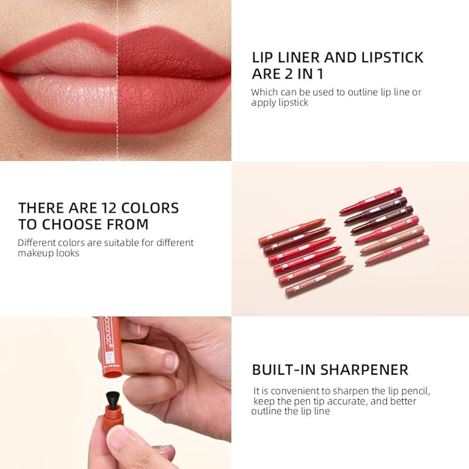 ibcccndc 6PCS Lip Liner and Lipstick Set - High Pigmented Creamy Matte Lip Liner Pencil Set for Girls and Women, Lip Makeup Gift Sets - Waterproof Formula (B)