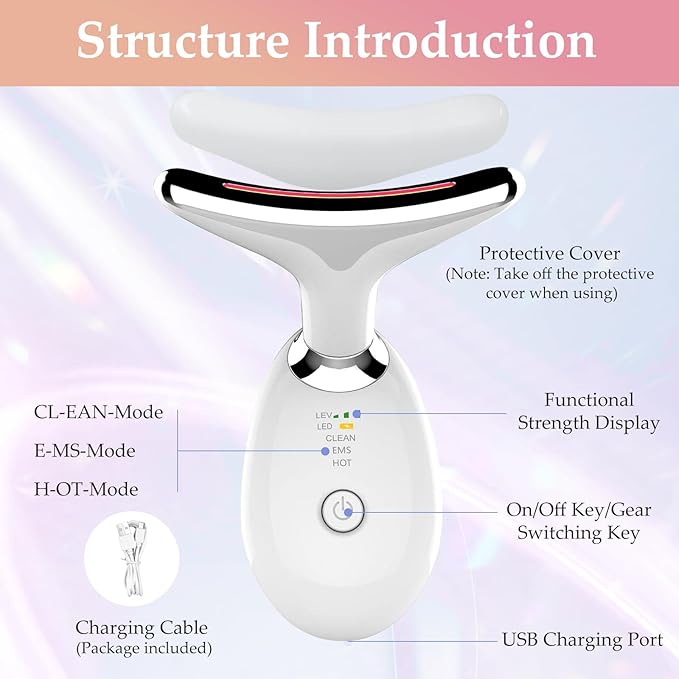 Facial and Neck Massager Tool,Red-Light-Therapy-for-Face and Neck,Lymphatic Contour Massager Face,7 Colors LED Womens Skin Care Facial Massager for Skin Rejuvenation,Lifting,Toning,Glow Boost