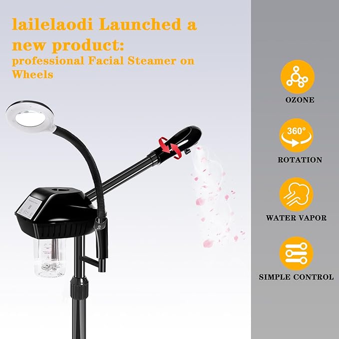Facial Steamer for Deep Hydration, 2in1 Ozone Face Steamer with 5X Magnifying Lamp, Professional Facial Steamer, Suitable for Home Use or Beauty Spa Deep Cleansing and Hydration