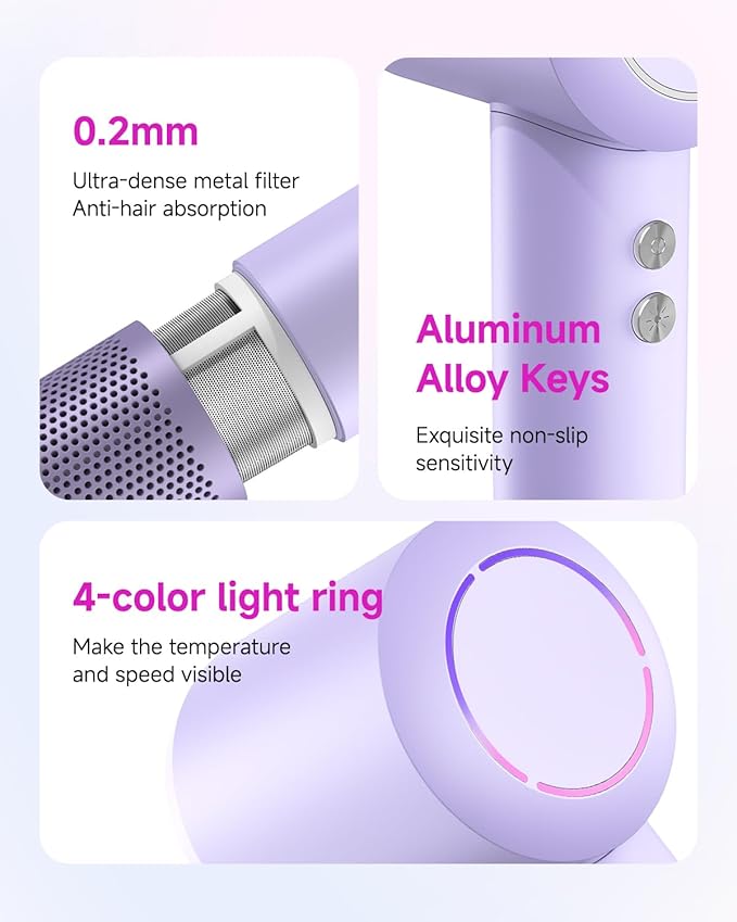 PLUZZ Ionic Hair Dryer with Diffuser, Professional High-Speed Blow Dryer for Women & Men, 110,000 RPM Brushless Motor Fast Drying & Low Noise, Thermo-Control, Lightweight & Compact for Home and Travel