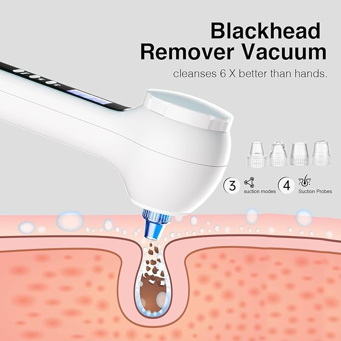 Face Scrubber Exfoliator with LCD Screen,Rechargeable Facial Cleansing Brush IPX7 Waterproof 3 in 1 Blackhead Remover Vacuum for Exfoliating,Massaging and Deep Pore Cleansing