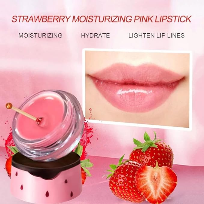 Bee Balm Lip Balm Honey Pot, 2 PCS Strawberry & Honey Lip Masks Hydrating Prevention Dry and Cracked Lip Scrubs Exfoliator