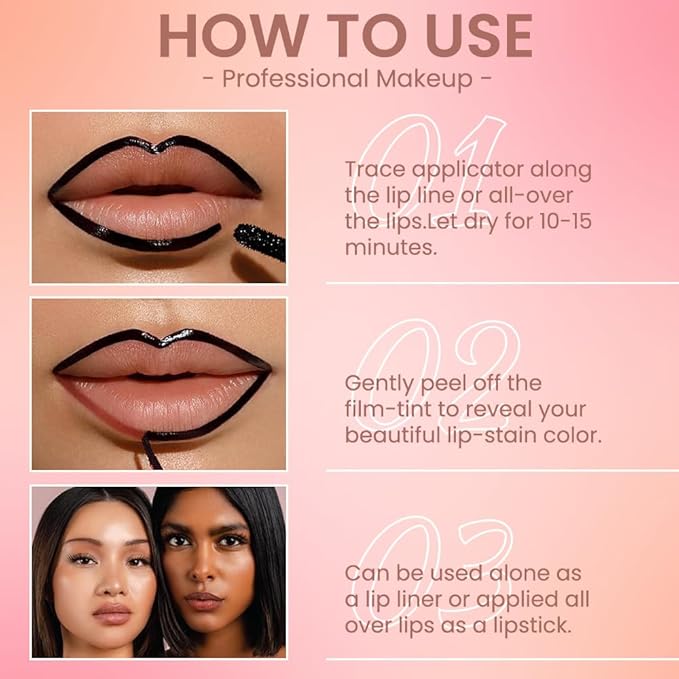 Matte Liquid Lip Stain Peel Off Lip Liner Tattoo - Brown, Waterproof Smudge-Proof Lip Gloss, Long-Lasting Non-Stick Cup Formula, Natural Peel Off Design for All Skin Types #02