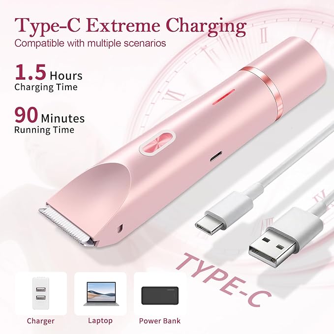 Dermave Bikini Shaver 2.0, 2025 New Glow Aura Bikini Trimmer for Women, 2 in 1 Dual Head Electric Razors for Women, IPX7 Waterproof Wet & Dry Electric Shaver, Rechargeable Portable Body Shaver (Pink)