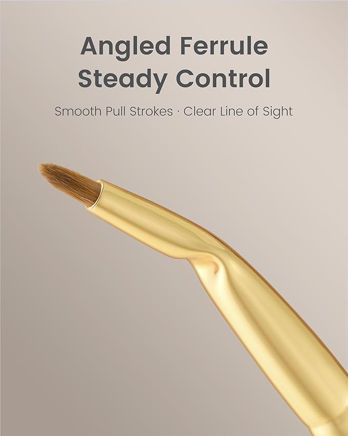 Desert Oak Series Bent Eyeliner Brush - 30° Angled Kolinsky Sable for Sharp Lines & Brows, Luxury Bubinga Handle (CM 177)