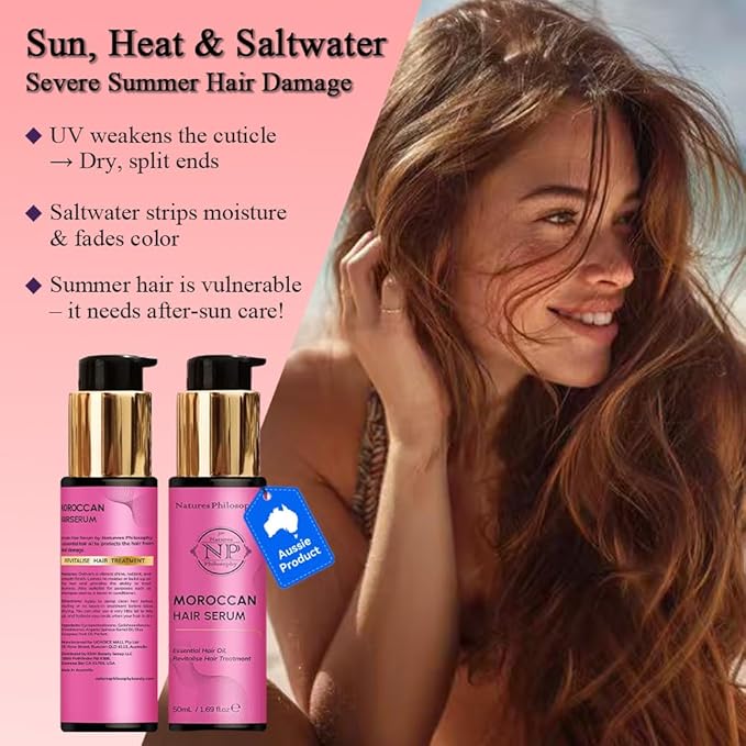 NP NATURES PHILOSOPHY Moroccan Argan Oil - Hair Serum Organic, Anti-Frizz, Repairs Damaged Hair, Adds Shine for All Hair Types Aussie Allergy-Free Moroccan Oil Hair Products 1.69 Fl oz