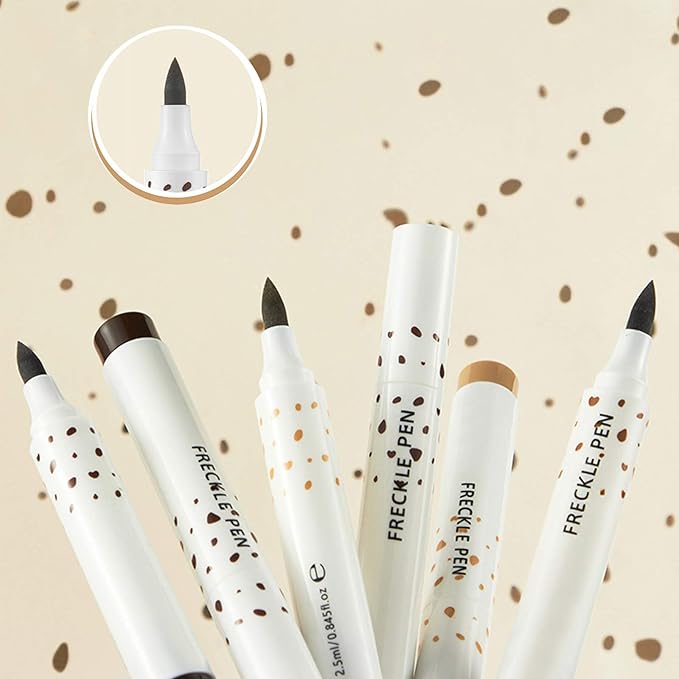 2 Pcs Freckle Pen Set, Natural Lifelike Fake Freckles Makeup Pen Magic Brown Color Freckles Makeup Tool Long-Lasting Waterproof Dot Spot Pen for Effortless Sunkissed Makeup (Light Brown)
