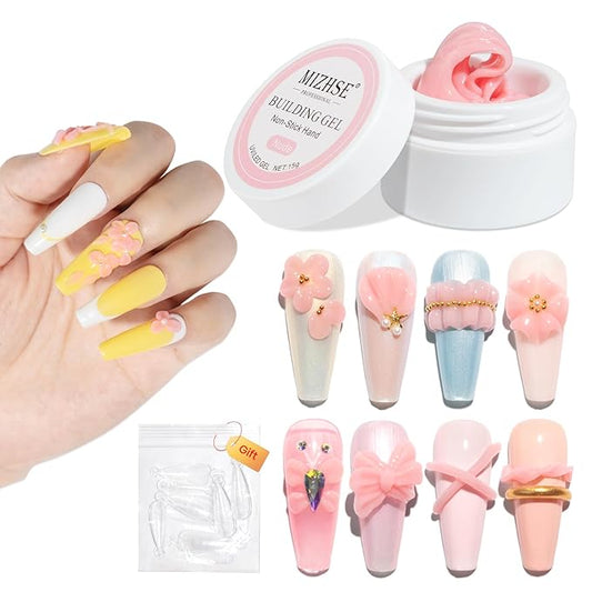 MIZHSE Solid Builder Gel for Nails, Nude Pink Non-Sticky Sculpting Gel, 3D Nail Art Building Carving Modeling Hard Nail Extension Soak Off UV/LED Nail Art Salon Home DIY 15g