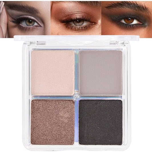 evpct Eyeshadow Quad Palette, Nude Beige Taupe Grey Bronze Smoky Black Ebony Glitter Shimmer Metallic Matte High Pigment Mini Eye Shadow Palette Makeup for older Women, Smudge Proof Vegan Cruelty-free