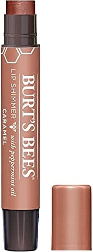 Burt's Bees Shimmer Lip Tint Set, Tinted Lip Balm Stick, Moisturizing for All Day Hydration with Natural Origin Glowy Pigmented Finish & Buildable Color, Caramel (4-Pack)