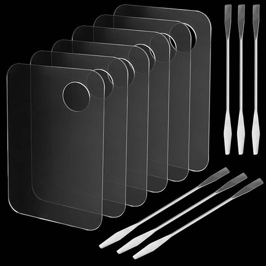 6 PCS Acrylic Makeup Palette, Clear Makeup Palette Mixer with Spatula, Makeup Palette Mixer Tray for Painting, Makeup and Art Craft