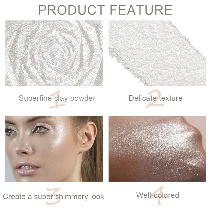 evpct Pearl White Silver Face Highlighter Makeup, White Shimmer Glitter Diamond Sparkly Highlighters Makeup Eyeshadow Palette Powder for Face Body Cheek Skin, inner corner Eye Highlighter Makeup 01