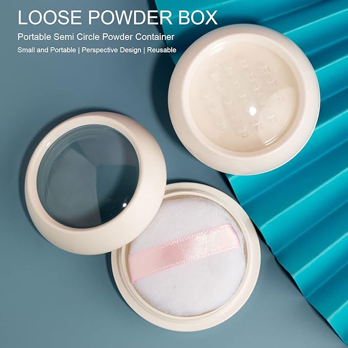 Dioche Loose Powder Container with Puff Sifter Lids, Plastic Refillable Empty Loose Powder Puff Case Face Powder Blusher Makeup Cosmetic Jars Containers for Travel Daily Use