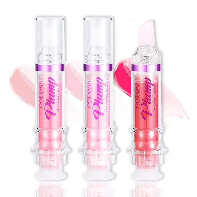 Lip Plumper Gloss Booster 3 Colors Set,Natural Pout Lip Plumping Oil and Lip Care Serum Enhancer Lifter Gloss for Fuller Moisturizing Hydrating&Reduce Fine Lines Nourishing Lips Mask Makeup
