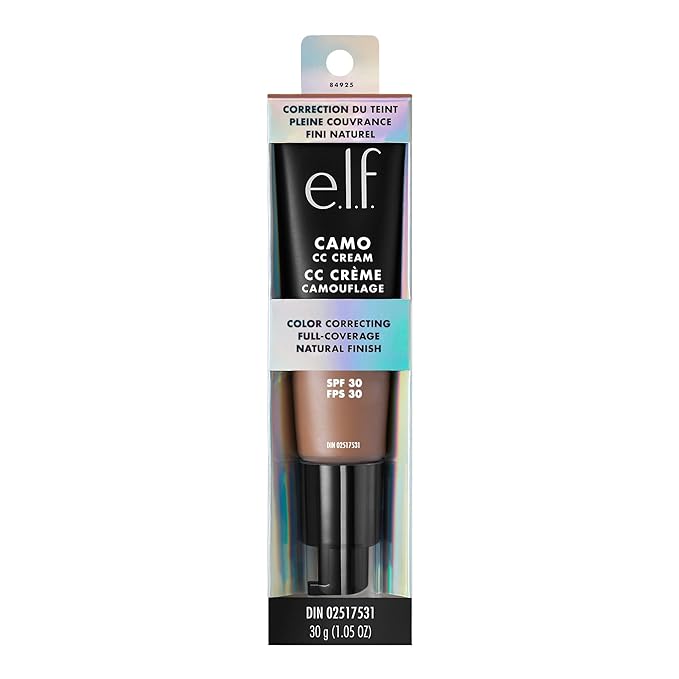 e.l.f. Camo CC Cream, Color Correcting Medium-To-Full Coverage Foundation with SPF 30, Deep 540 N, 1.05 Oz (30g)