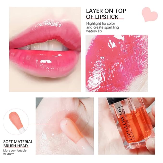 Plumping Lip Oil - Hydrating Lip Oil Plumping Lip Gloss, Crystal Jelly Moisturizing Lip Oil/Polished Lip Oil Lines/Tint Moisturizing Transparent Lip Balm Care Stick (Rosewood)